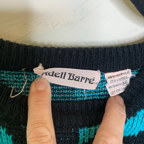 Vintage 90s Black Turquoise Sweater with Silver Sequin Details Sz Medium - Picture 7 of 7